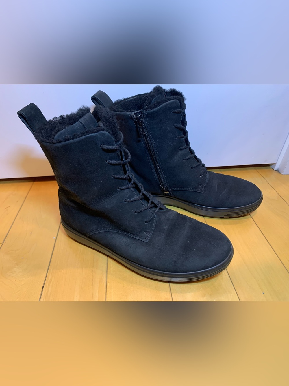 Ecco Black Suede Lace Up Winter Boots with Side Zip Size EUR 38